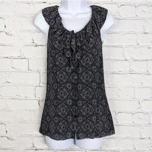Banana Republic Grey Medallion Silk Ruffle Top S